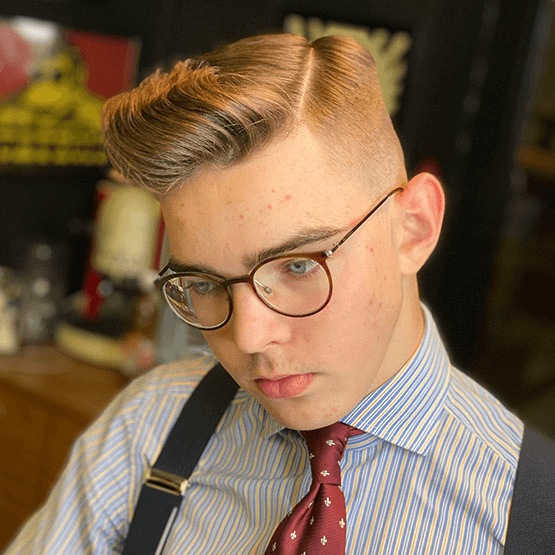 Blonde pompadour side view